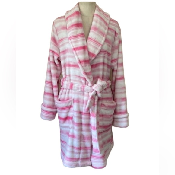 Sonoma Pink & White stripe cozy polyester Robe Small - Picture 1 of 5